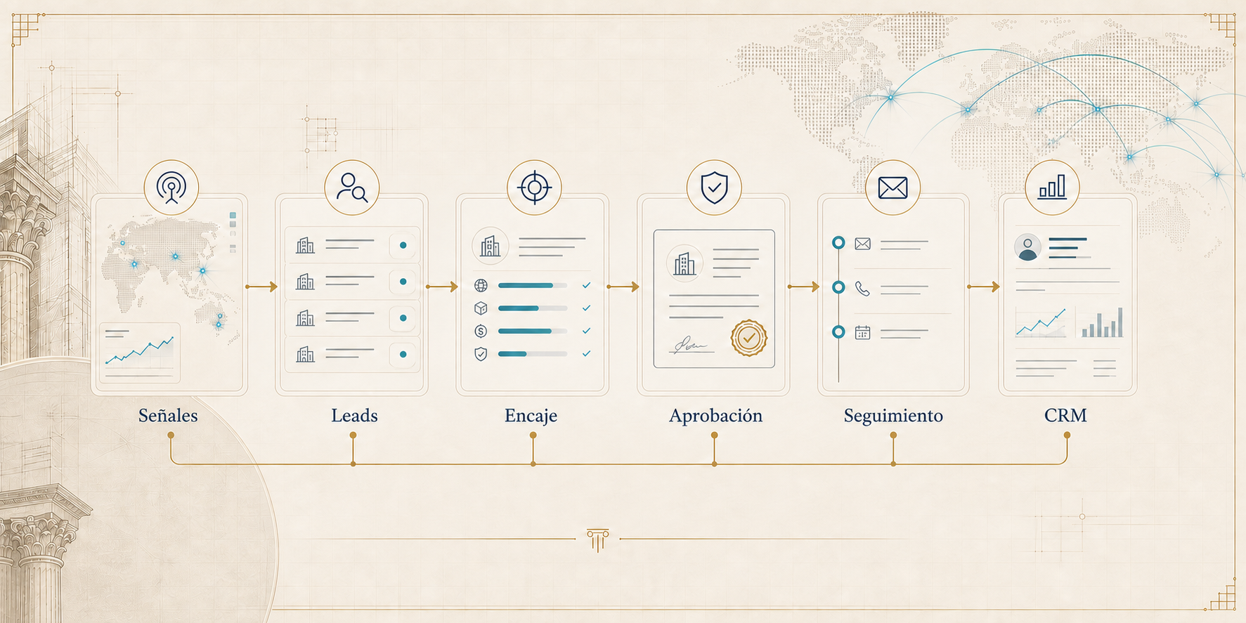 Proceso de SmartintelIA: señales, leads, encaje, aprobación, seguimiento y CRM